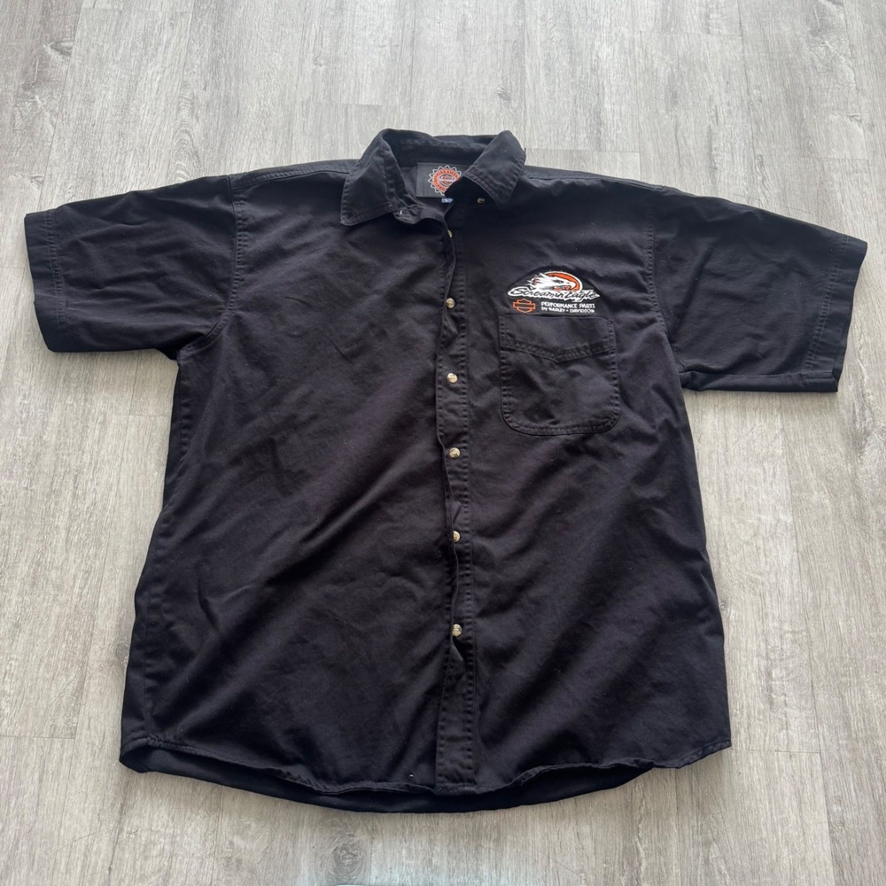 Harley Davidson Screamin Eagle Mens Black Short Sleeve Button Up Shirt Large